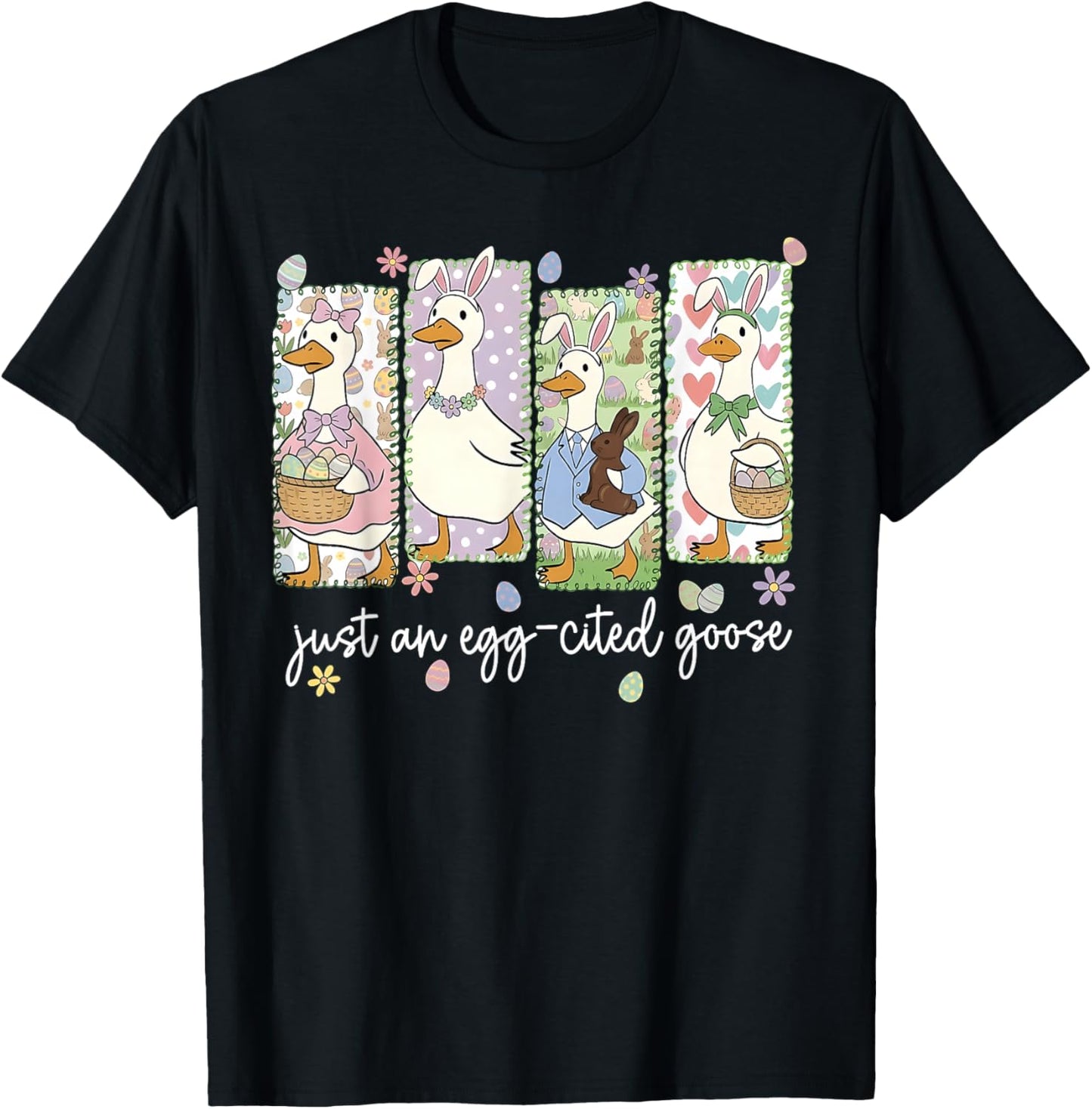 Preppy Just an Egg-Cited Goose Easter Silly Goose Girl Women T-Shirt - T-Shirt | Black