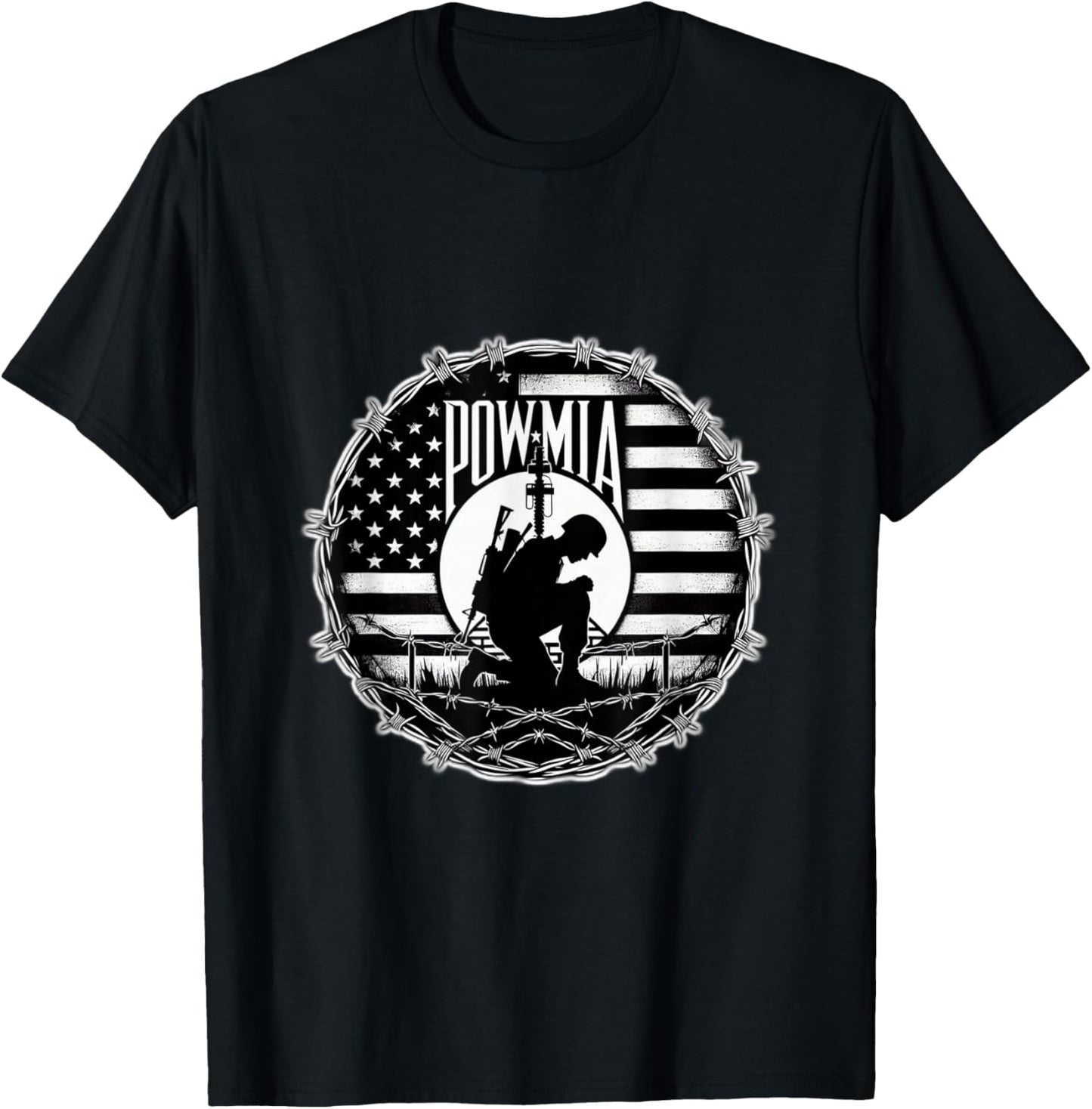 Obvious Logic POW MIA -Adults Black Cotton, Polyester Blend Short Sleeve T-Shirt - T-Shirt | Black