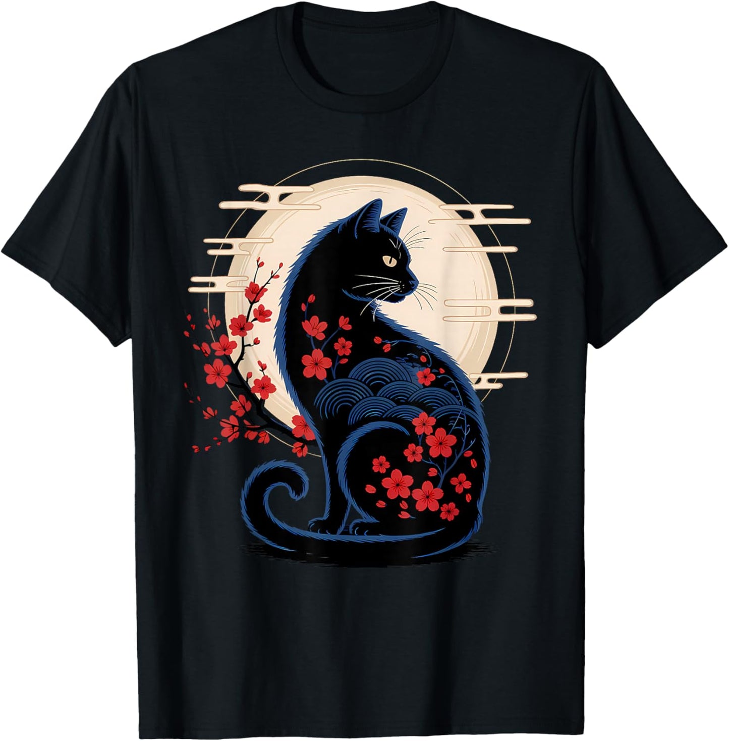 Japanese Samurai Cat Aesthetic Ninja T-Shirt - T-Shirt | Black