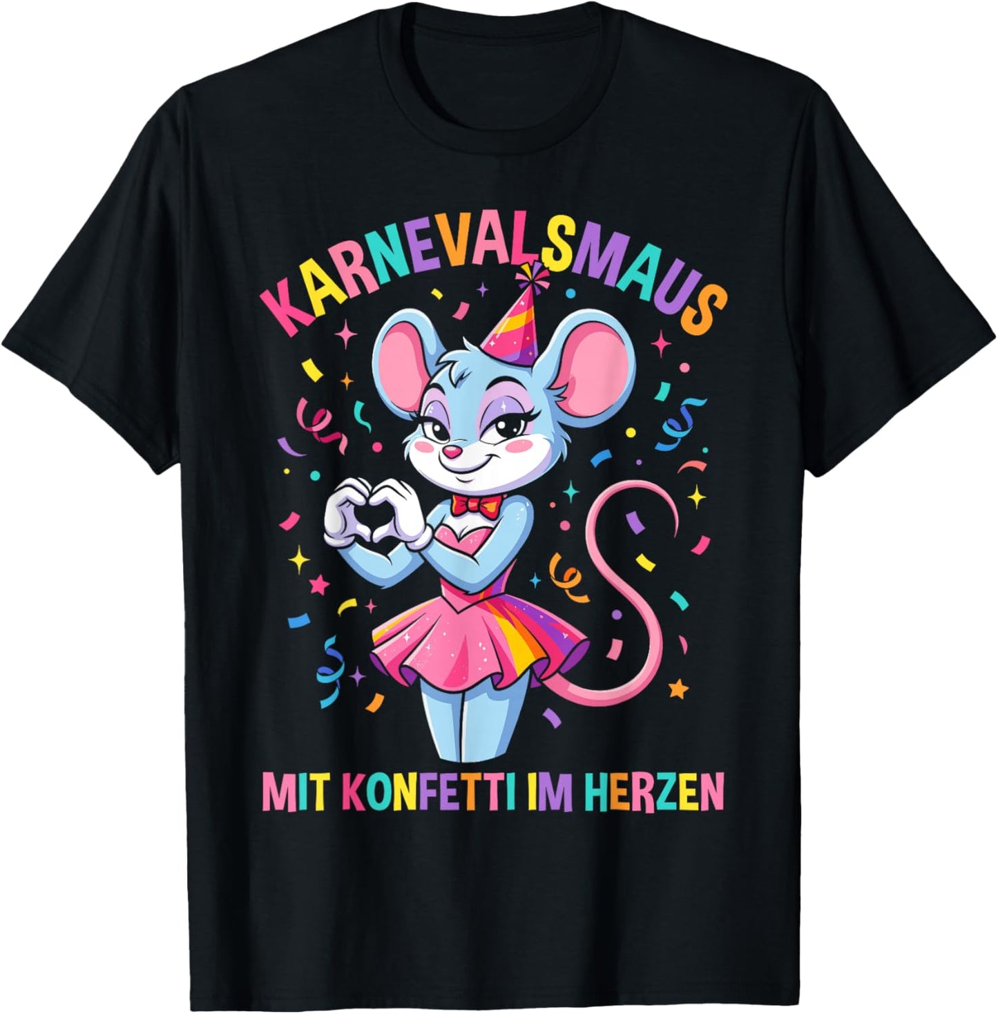 Carnival Mouse with Confetti in the Heart Women's Cologne T-Shirt - T-Shirt | Black