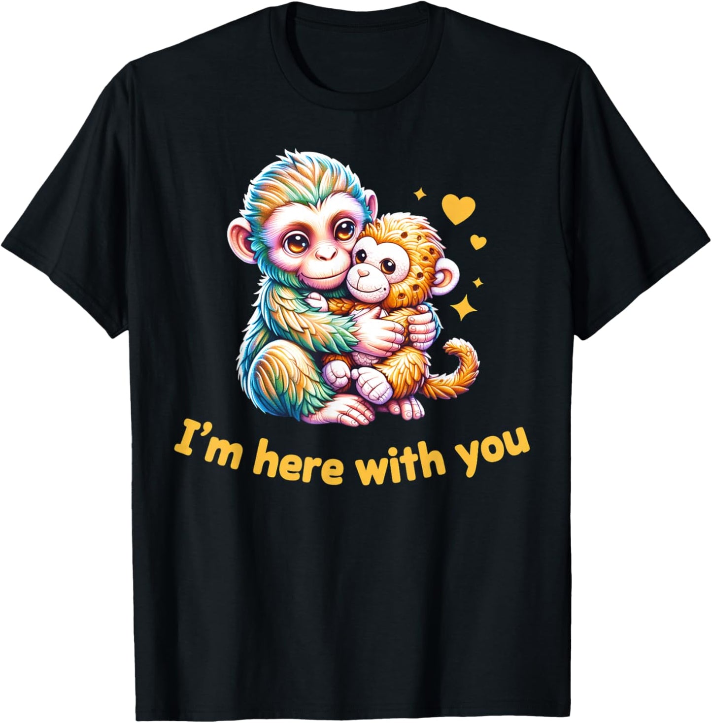 I'm Here with You Cute Baby Monkey Punch T-Shirt - T-Shirt | Black