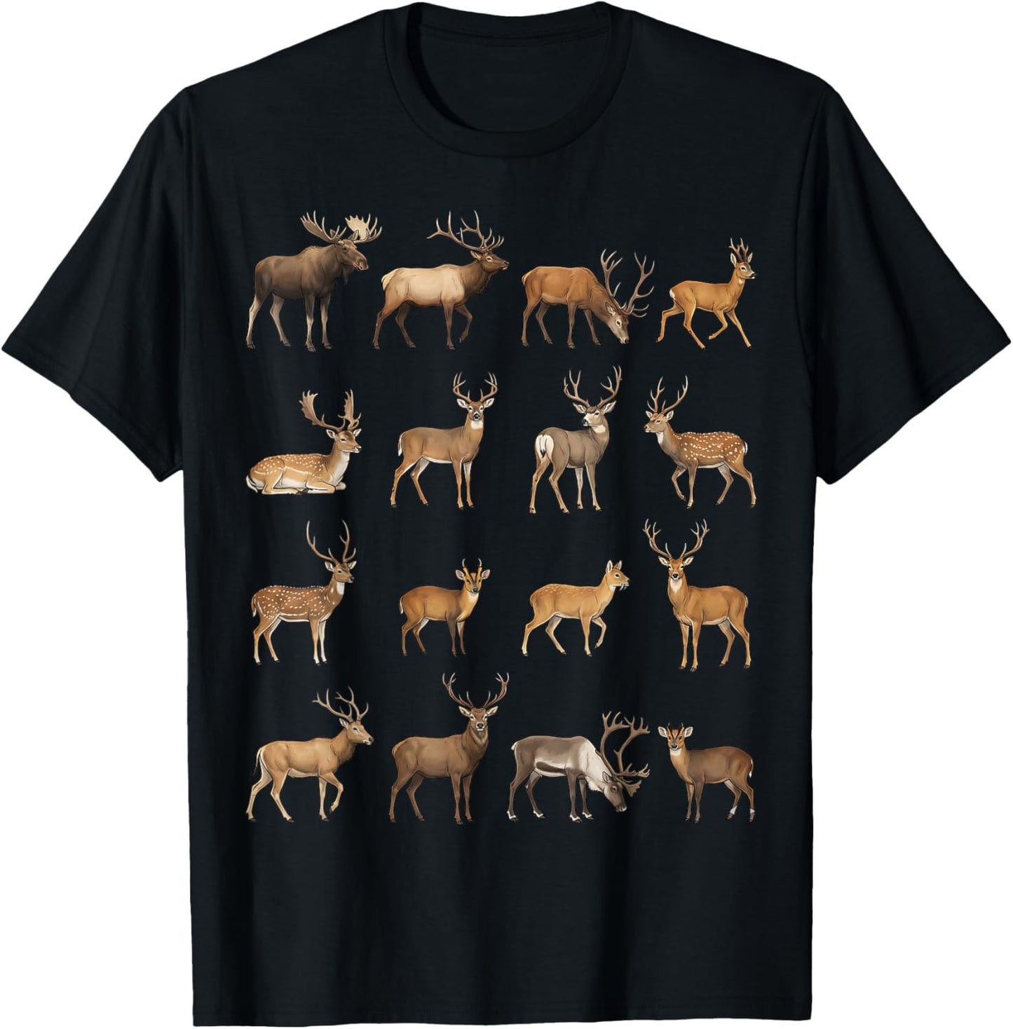 Types of Deer Species Wildlife Science Boys Girls Kids T-Shirt - T-Shirt | Black