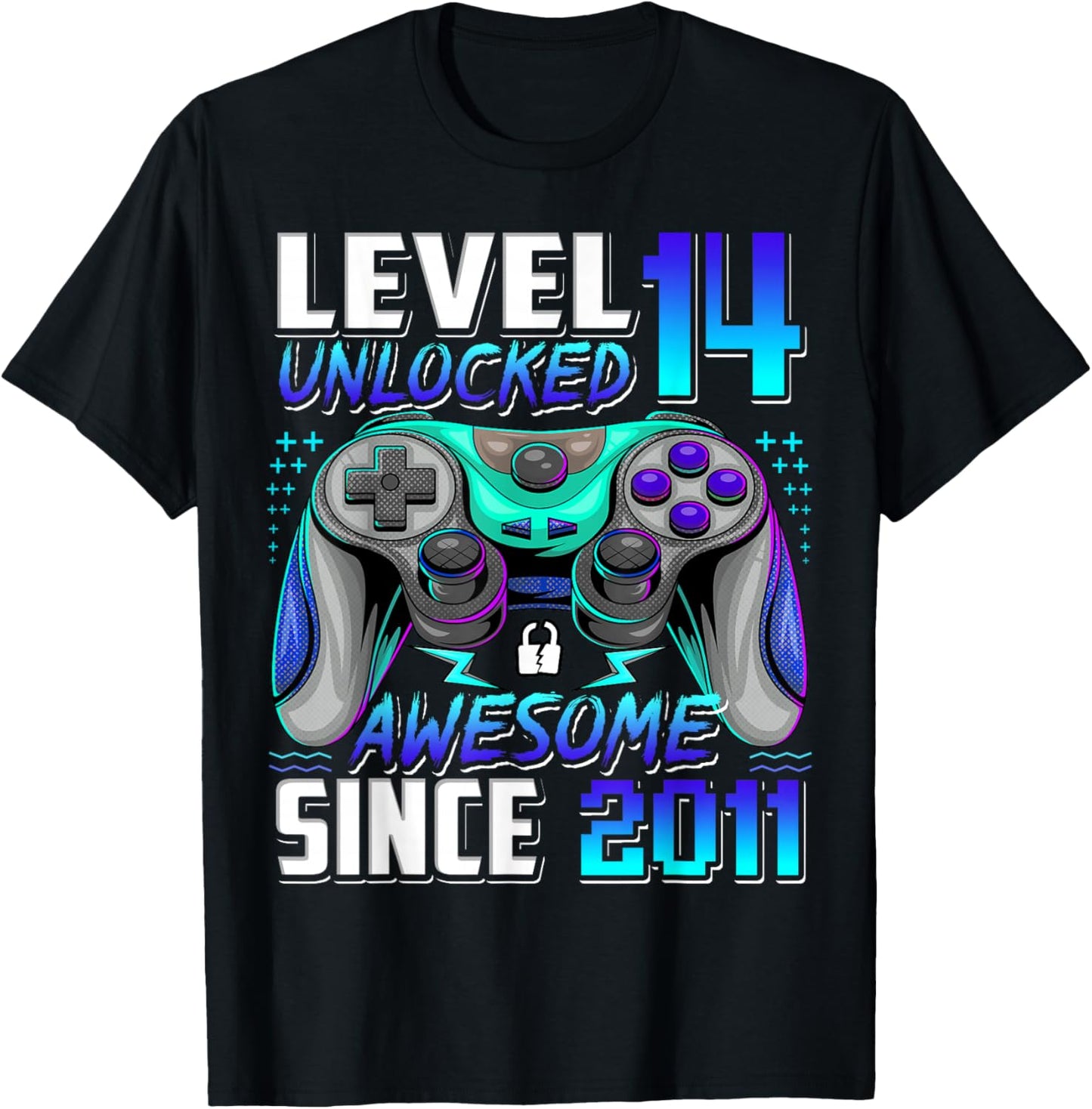 Level 14 Unlocked Awesome Since 2011 14th Birthday Gaming T-Shirt - T-Shirt | Black