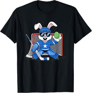 Easter Bunny Ice Hockey Goalie Men Boys Kids Toddler T-Shirt - T-Shirt | Black