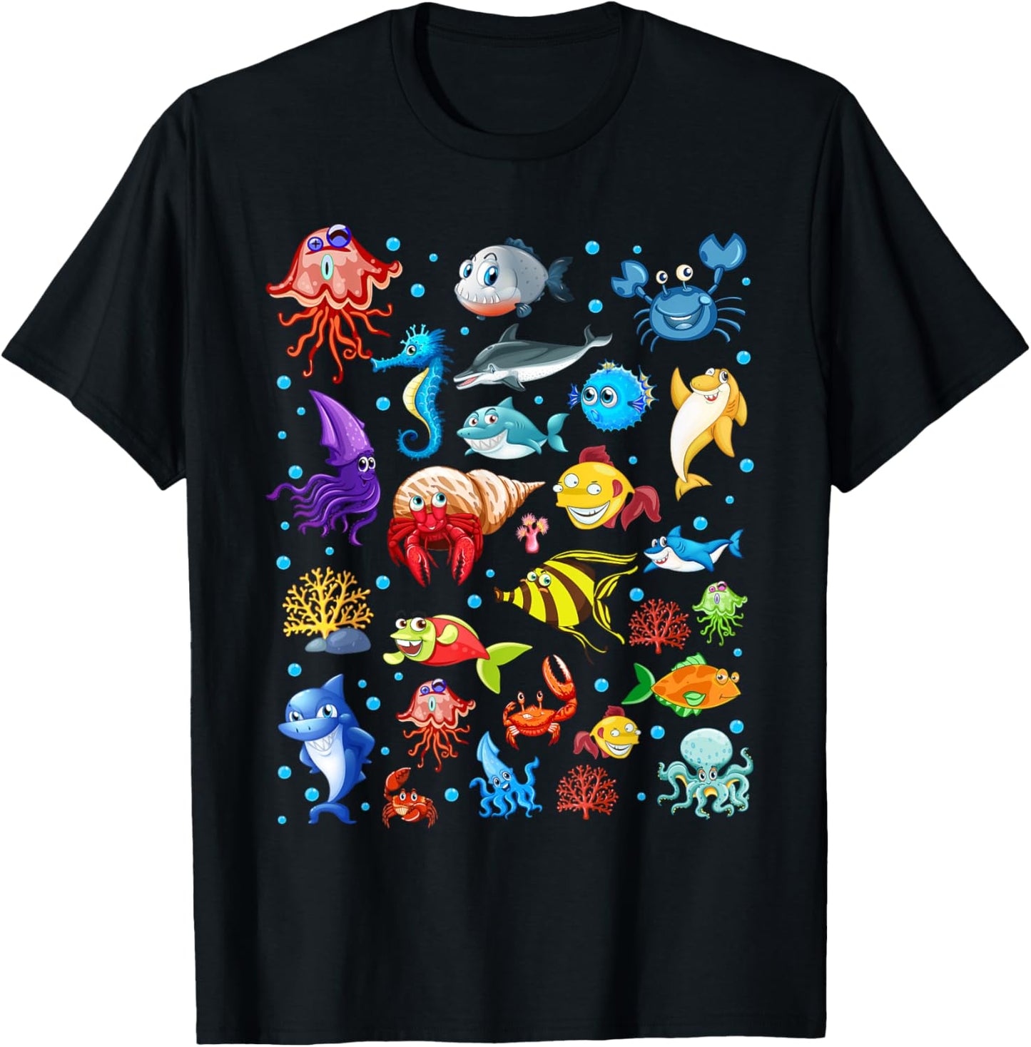 Cute Sea Animals Kids Children Ocean Creatures Clownfish T-Shirt - T-Shirt | Black
