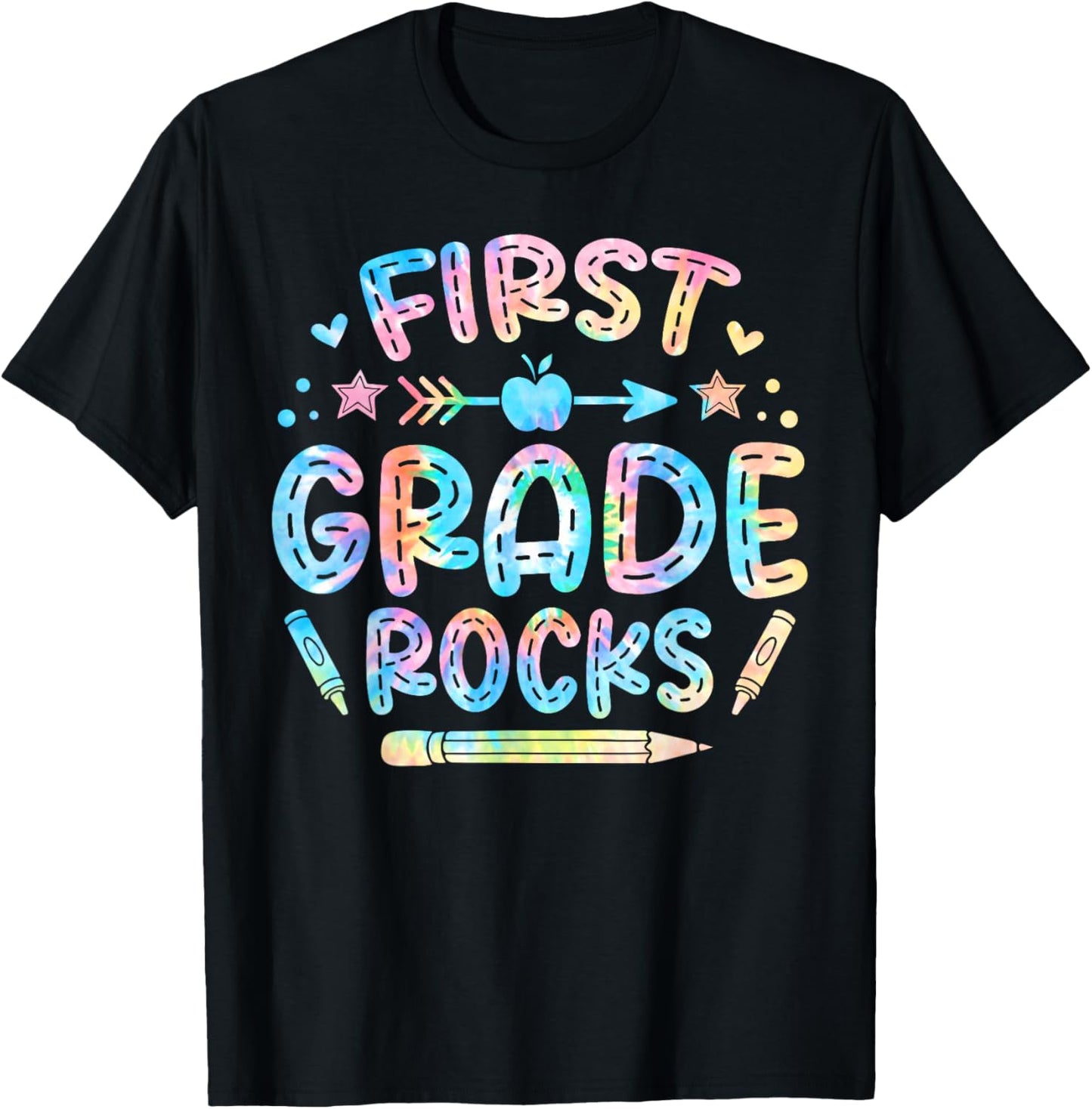 1st Grade Rocks First Grade Back To School Teacher Tie Dye Women Kids T-Shirt - T-Shirt | Black