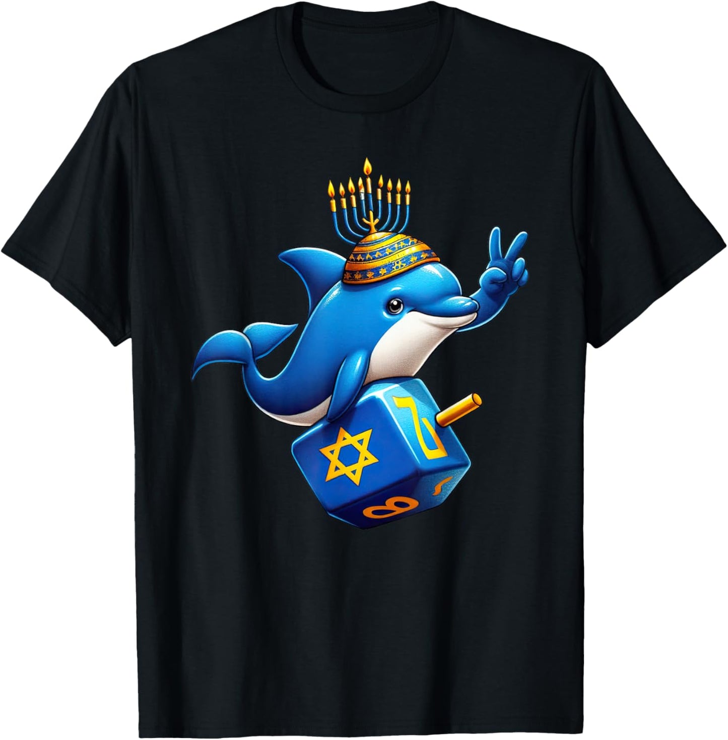 Dolphin Menorah Dreidel Jewish Hanukkah Kids T-Shirt - T-Shirt | Black