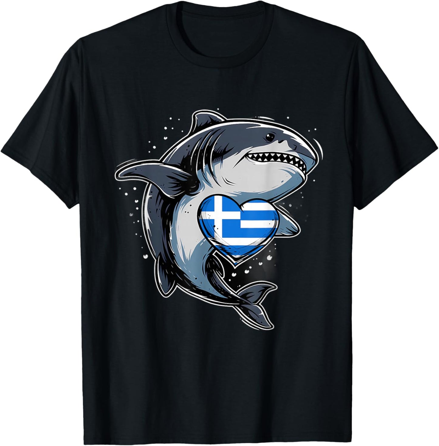 Greece Flag Greek Pride Heart Shark Greek Roots Hellenic T-Shirt - T-Shirt | Black