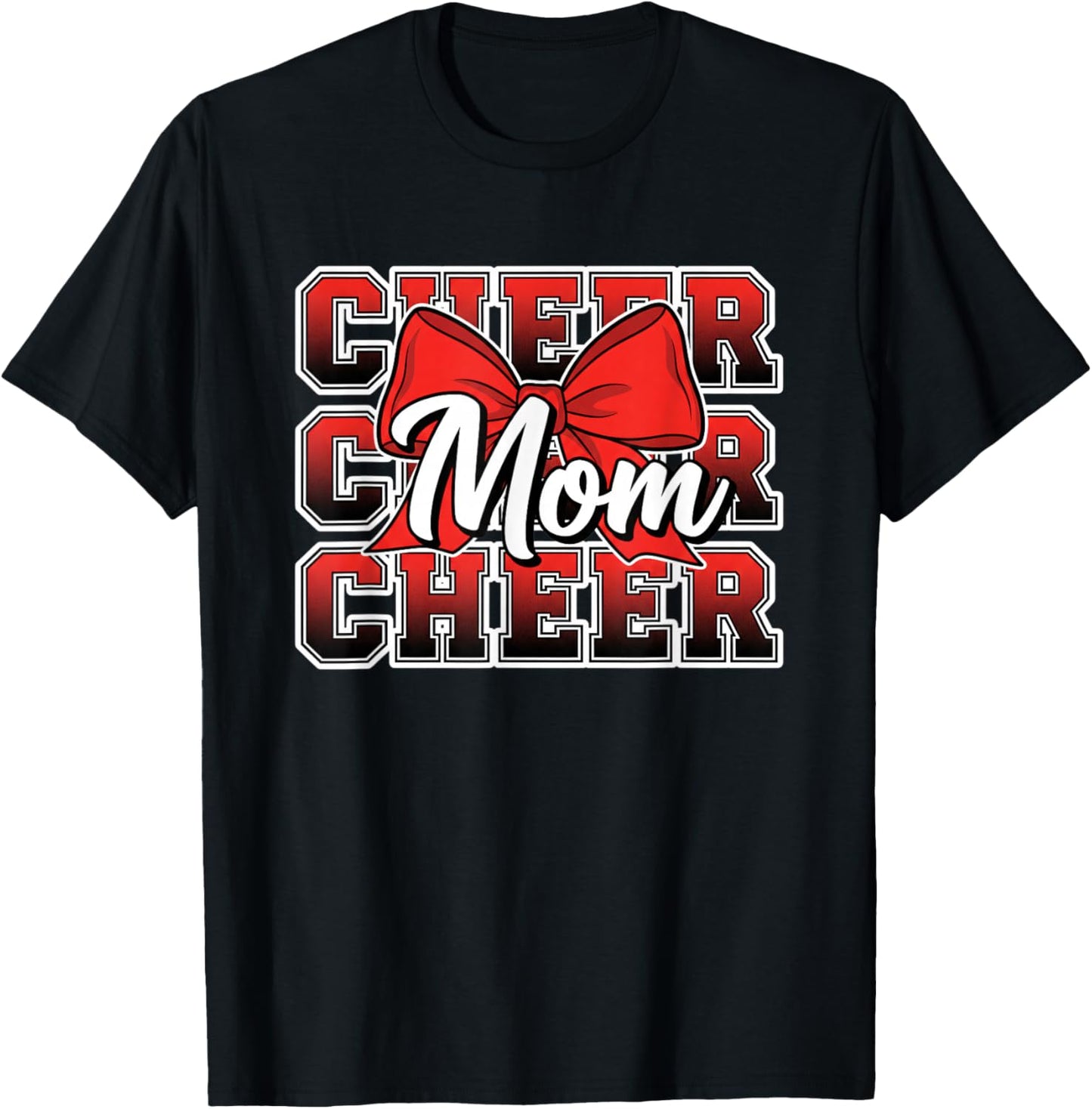 Cheer Mom Bow Cheerleading Game Day Mom Support T-Shirt - T-Shirt | Black