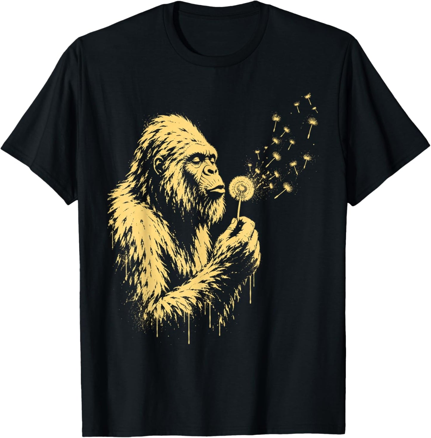Gorilla Bigfoot Blowing Dandelion Funny Ape Primate T-Shirt - T-Shirt | Black