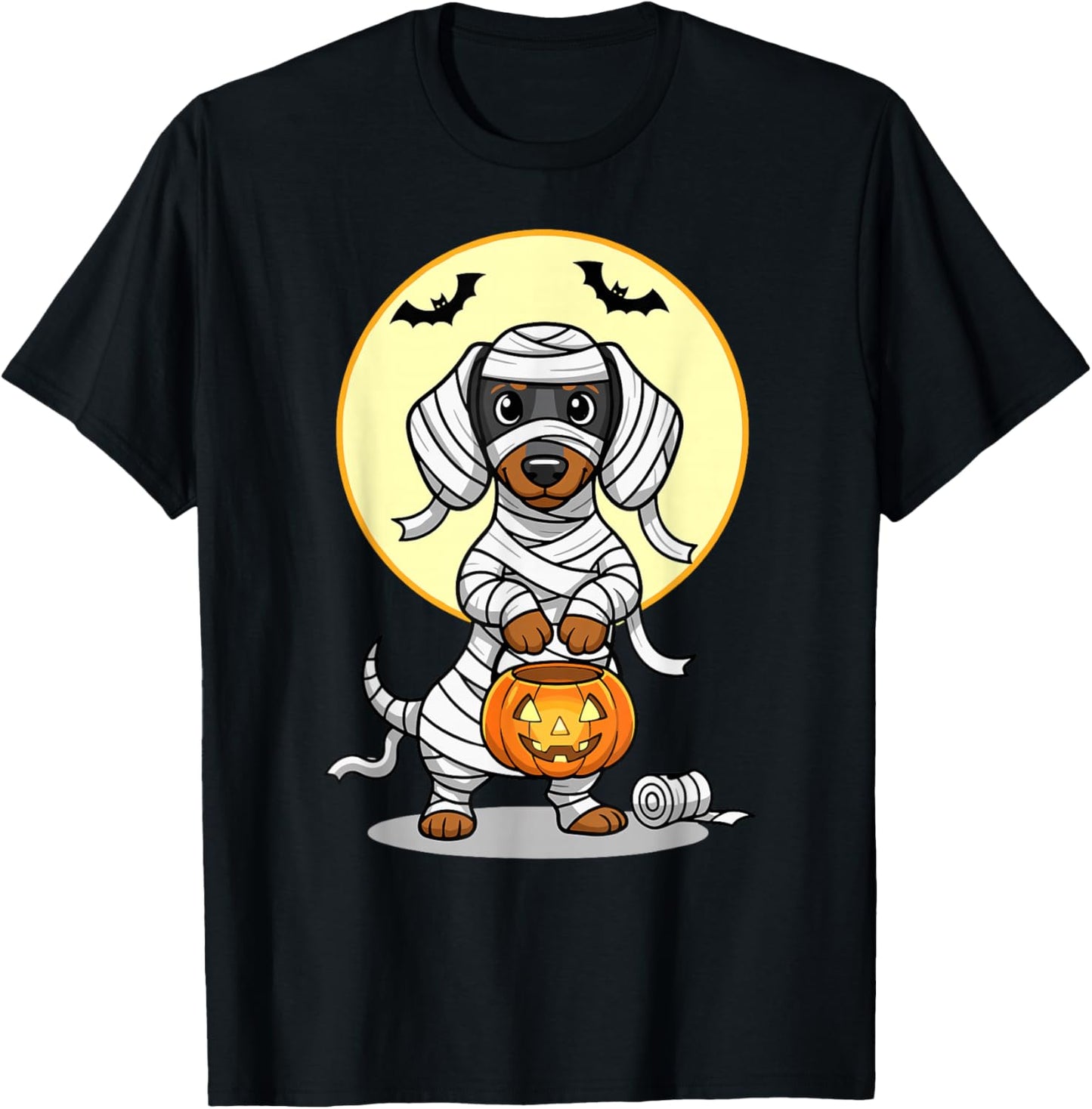 Dachshund Mummy Halloween Trick Or Treat Pumpkin T-Shirt - T-Shirt | Black