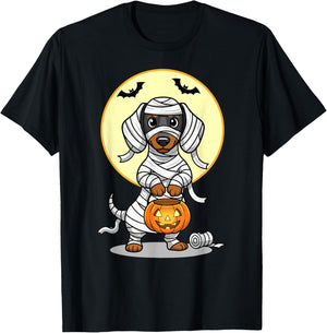 Dachshund Mummy Halloween Trick Or Treat Pumpkin T-Shirt - T-Shirt | Black