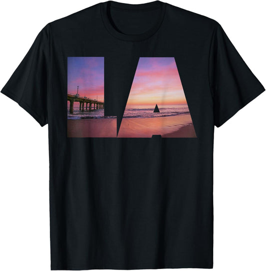 Los Angeles LA Sunset Beach Santa Monica Polices Chemise T-Shirt - T-Shirt | Black