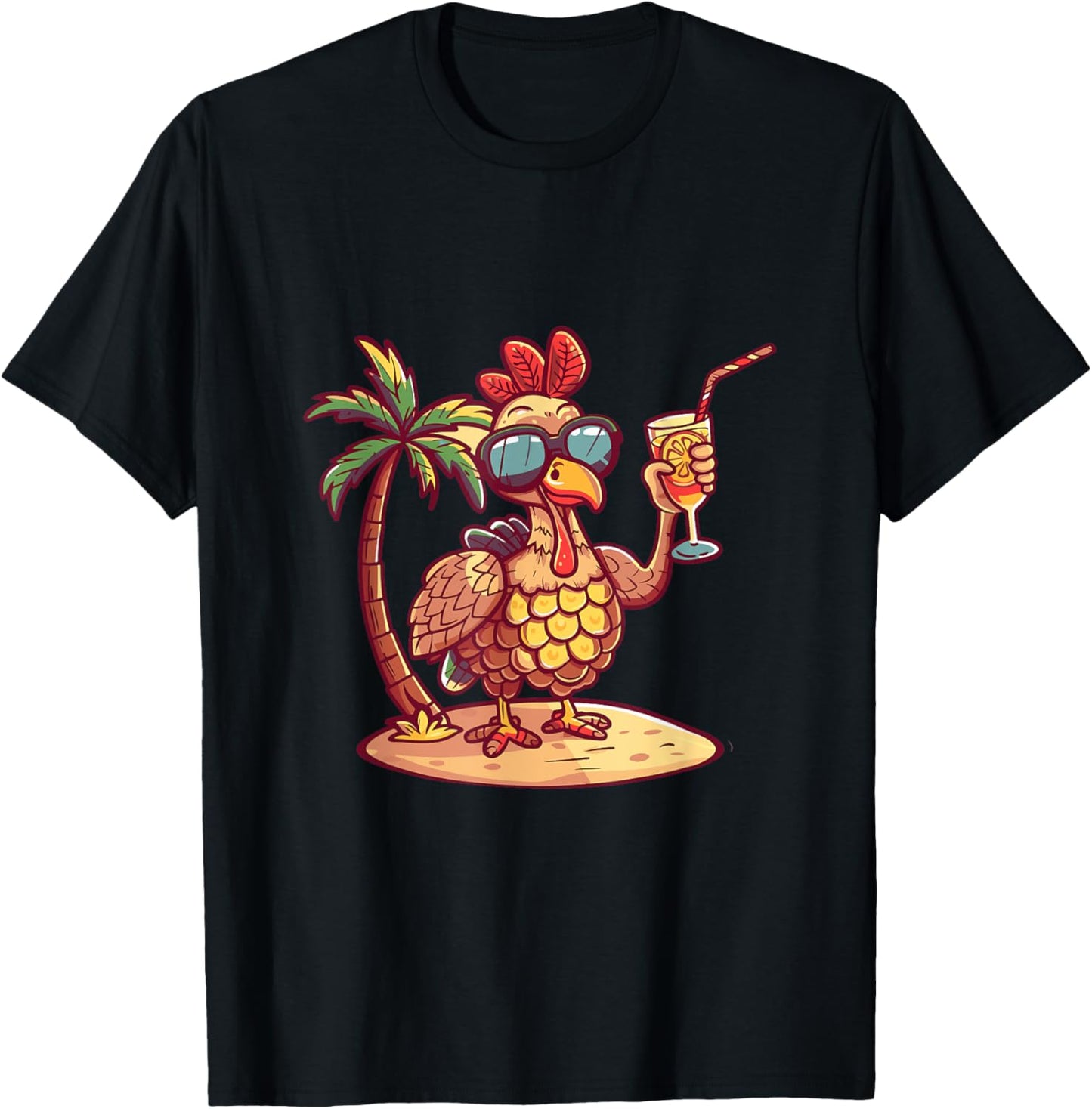 Cute Turkey On Vacation Summer Party Women Kids T-Shirt - T-Shirt | Black