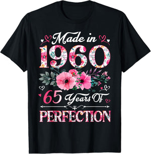 65 Year Old Made In 1960 Floral 65th Birthday Women T-Shirt - T-Shirt | Black
