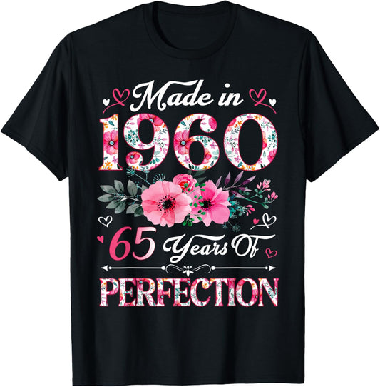 65 Year Old Made In 1960 Floral 65th Birthday Women T-Shirt - T-Shirt | Black