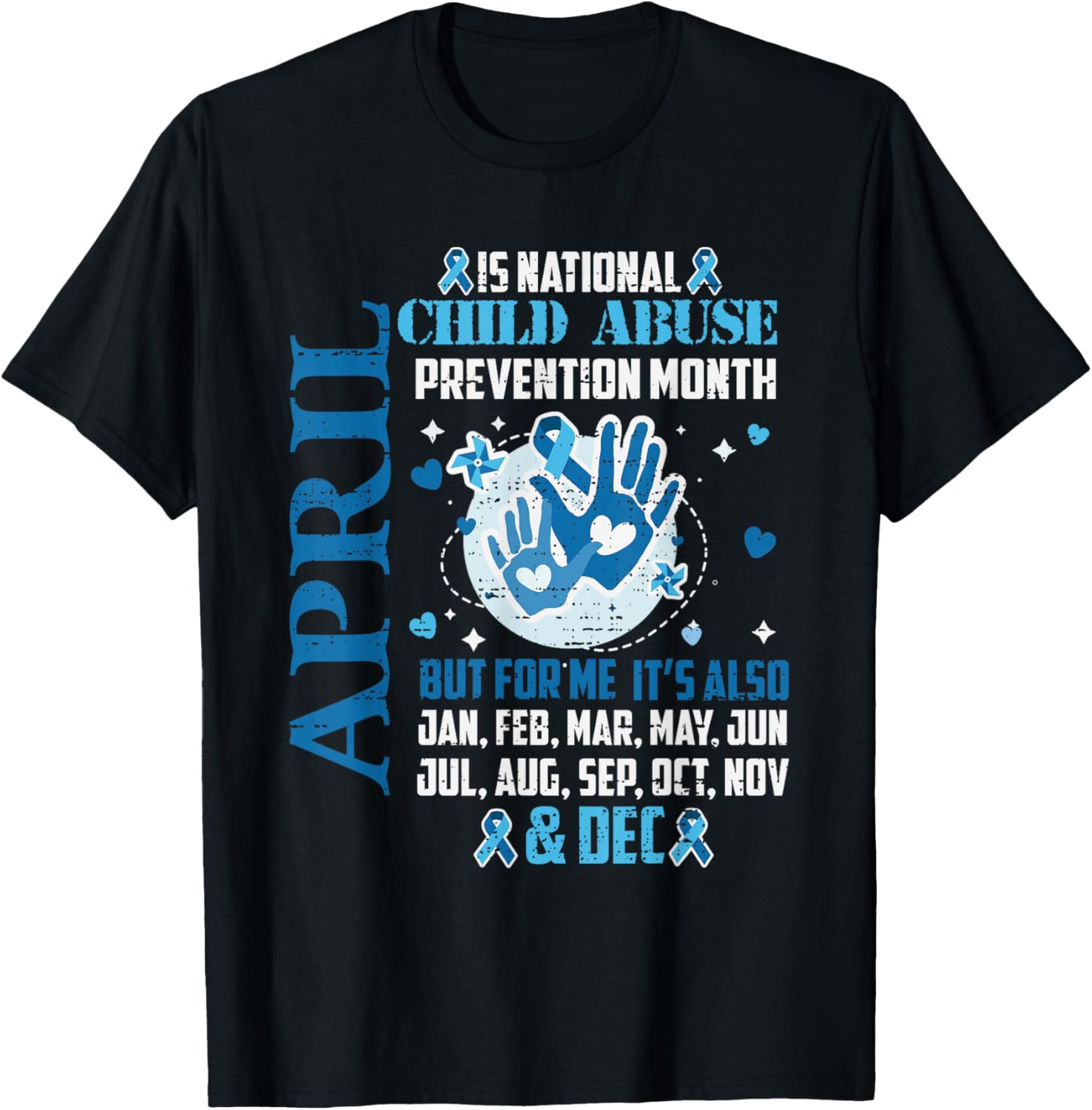 April is National Child Abuse Prevention Awareness Pinwheel T-Shirt - T-Shirt | Black