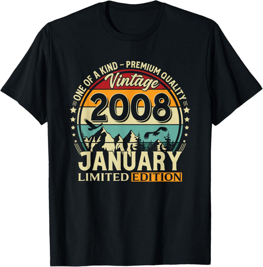 18 Years Birthday Man Gift January 2008 Vintage T-Shirt - T-Shirt | Black