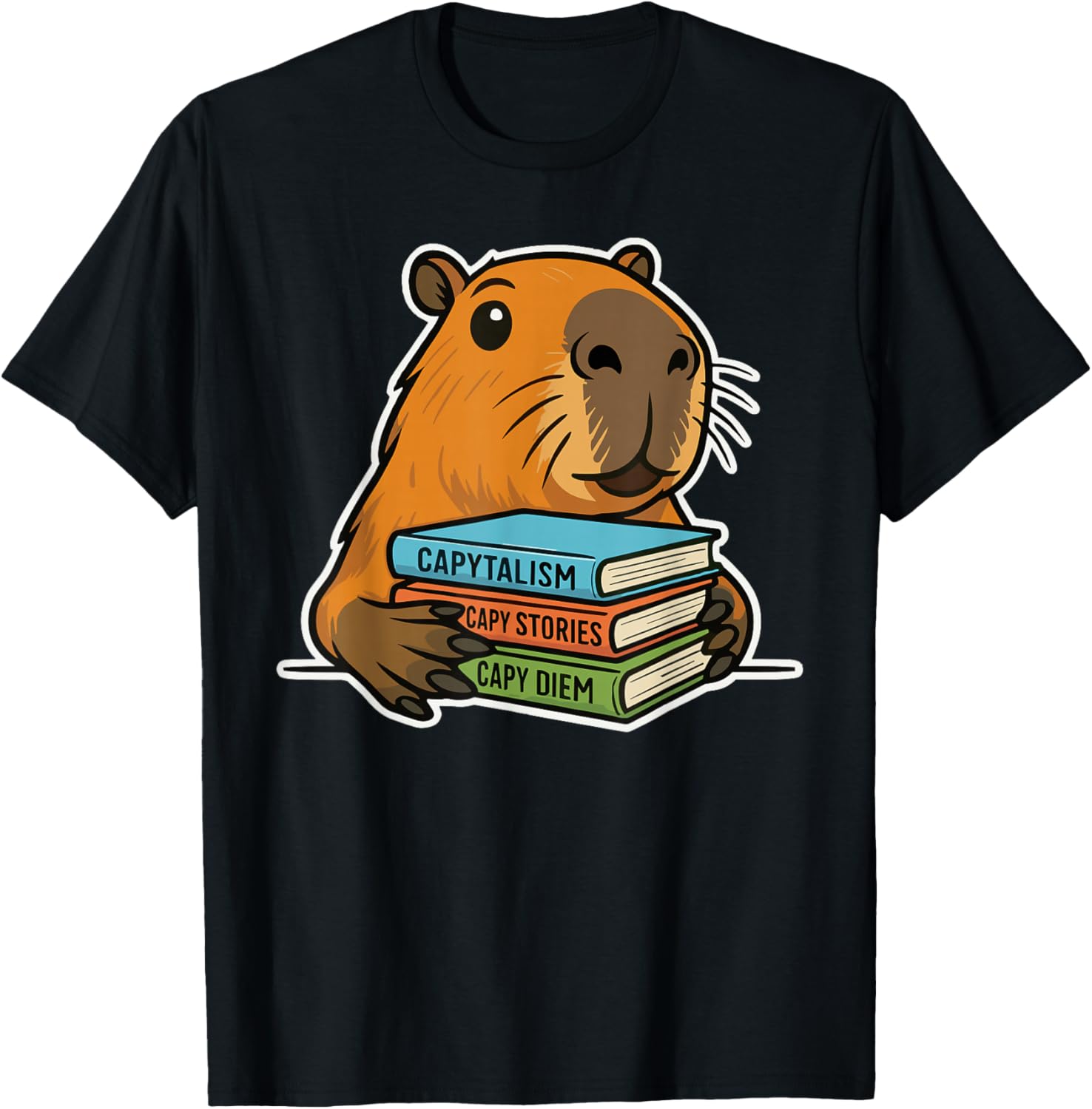 Capybara Book Nerd Librarian Funny Book Lover T-Shirt - T-Shirt | Black