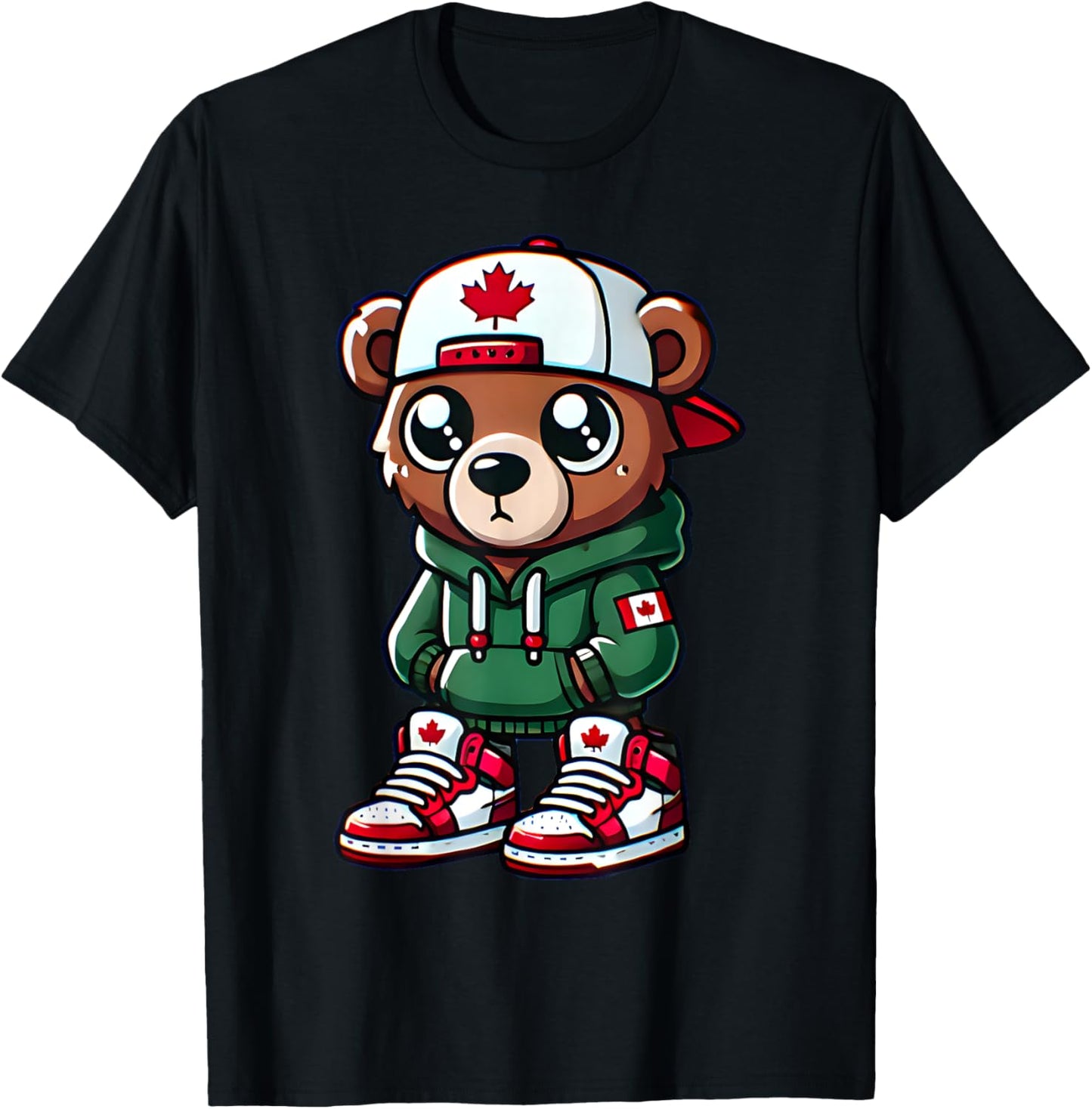 Funny Canada Day Cute Bear Canada Flag For Kids Girls Boys T-Shirt - T-Shirt | Black