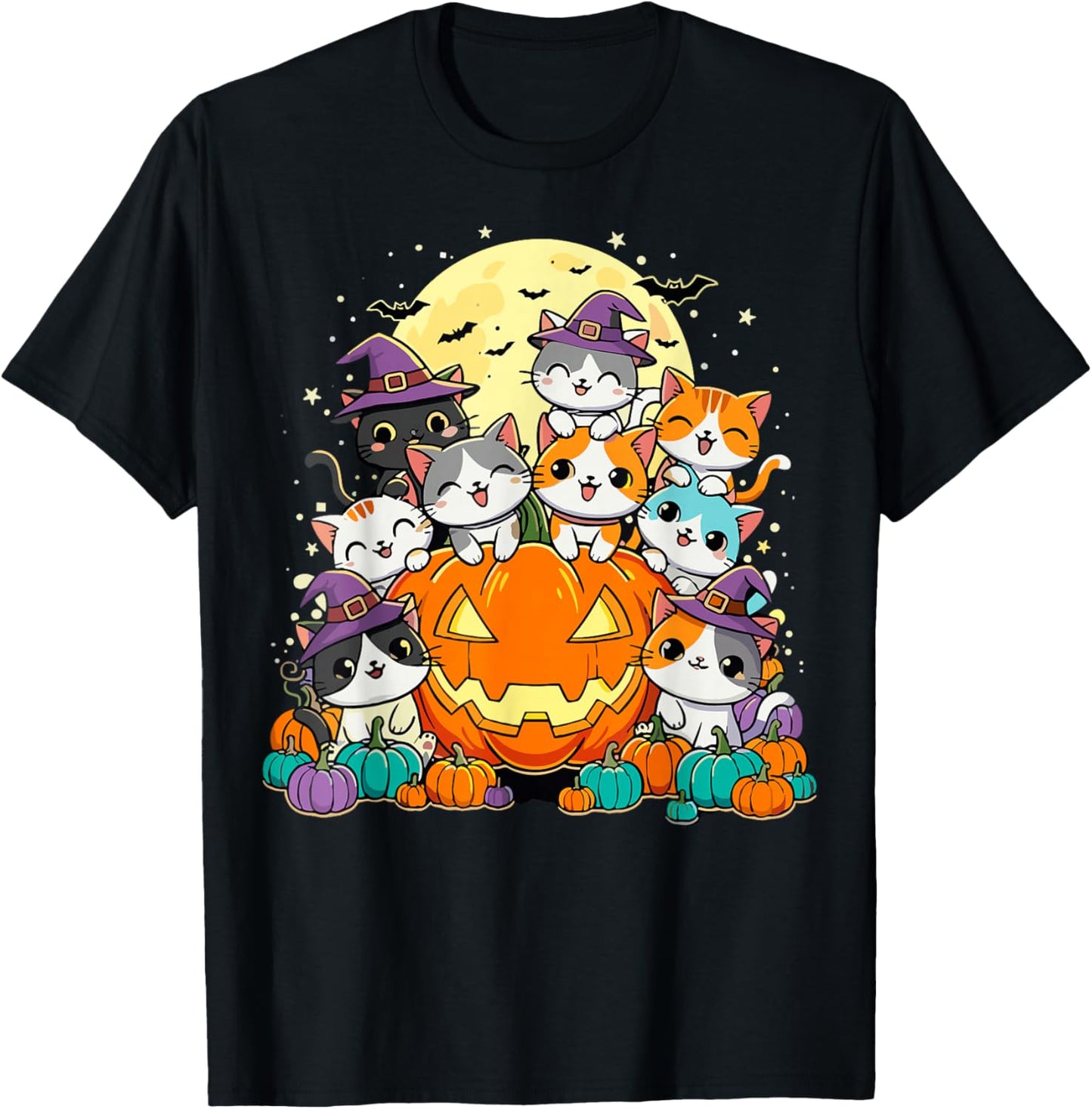 Halloween Cat Kawaii Pumpkin Cats T-Shirt - T-Shirt | Black