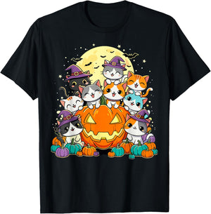 Halloween Cat Kawaii Pumpkin Cats T-Shirt - T-Shirt | Black