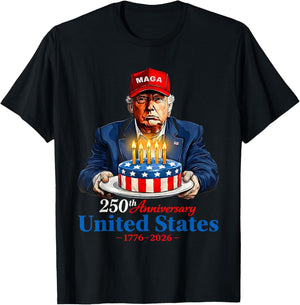Donald Trump Celebrate 250th America Birthday US Anniversary T-Shirt - T-Shirt | Black