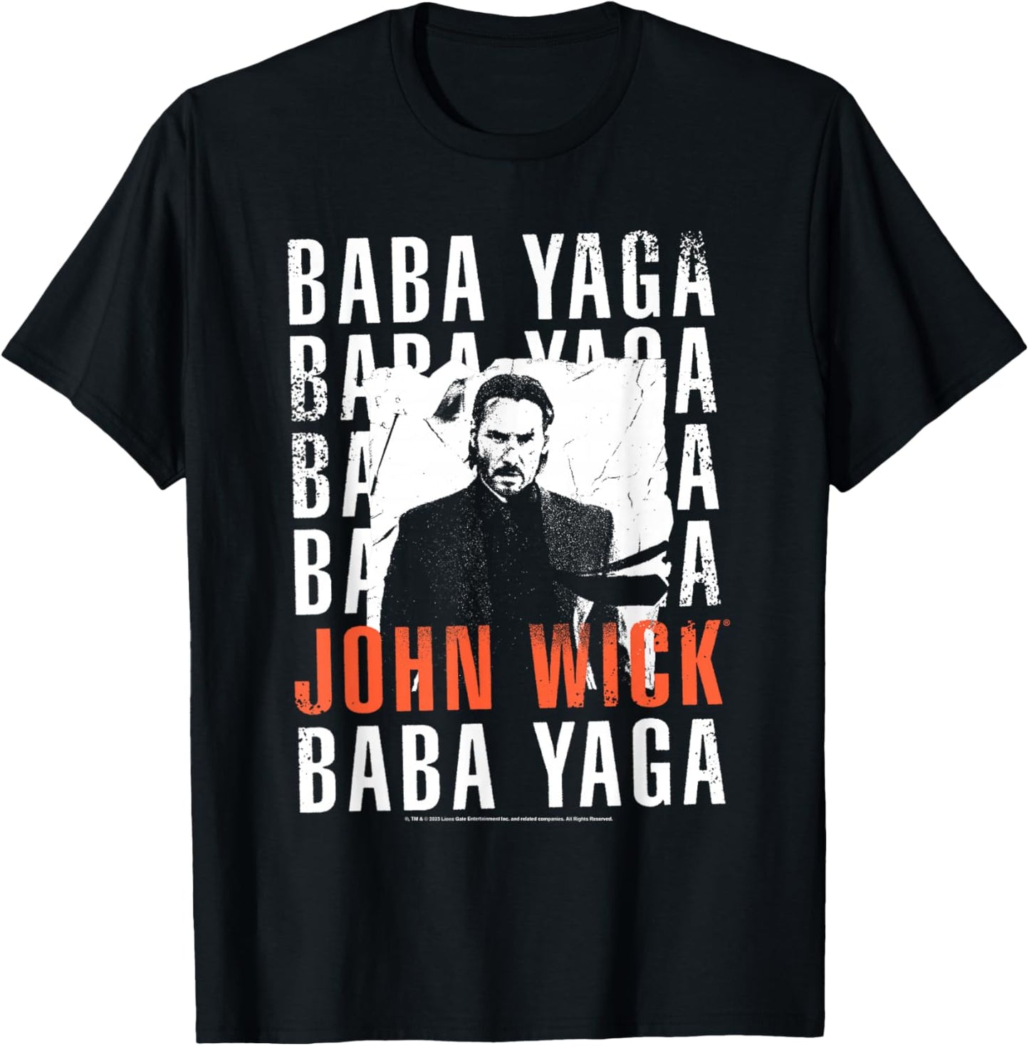 John Wick Baba Yaga Repeating Text & Photo Action Movie T-Shirt - T-Shirt | Black