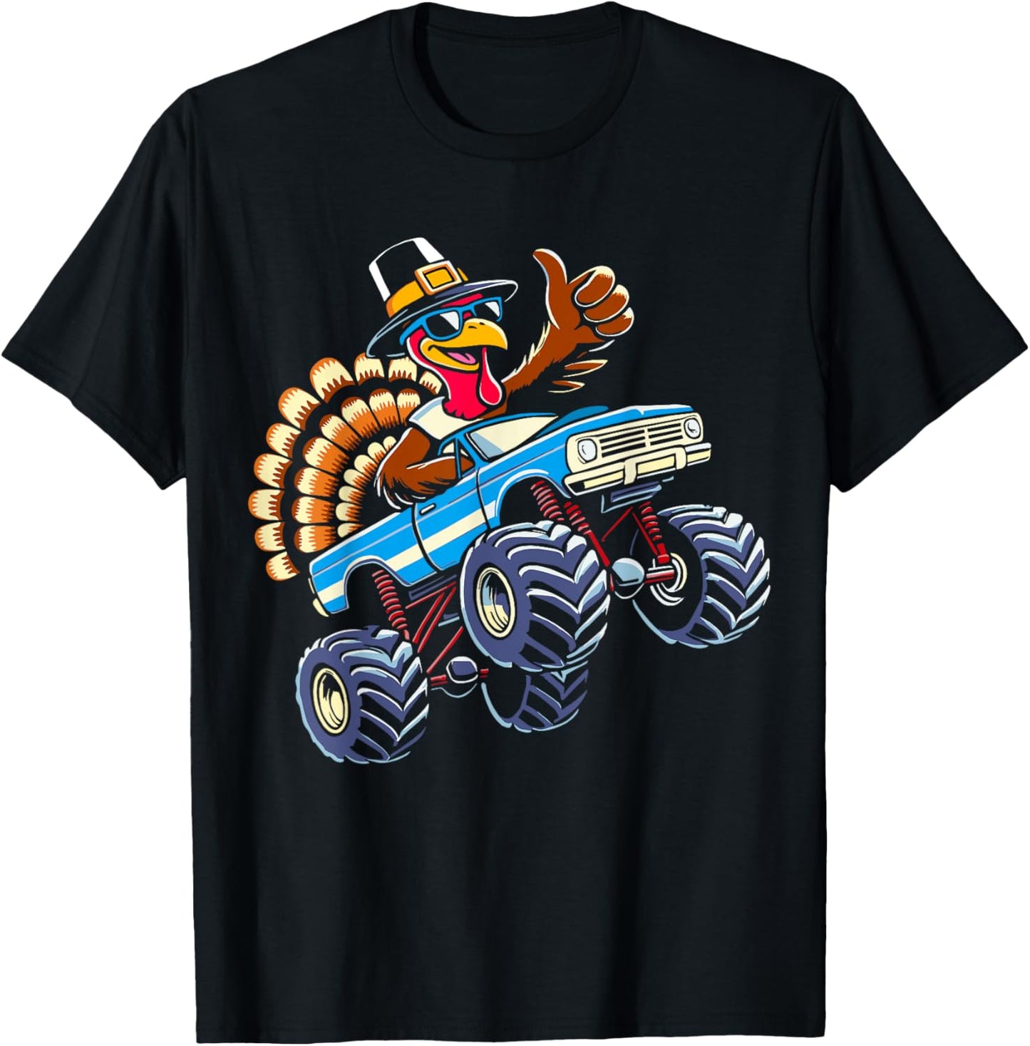 Turkey riding monster truck for boys kids thanksgiving T-Shirt - T-Shirt | Black