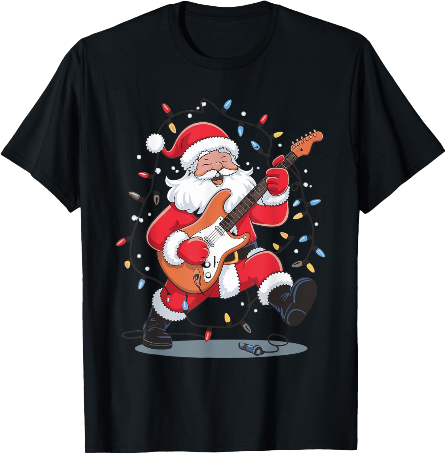 Santa Playing Guitar T-Shirt - T-Shirt | Black