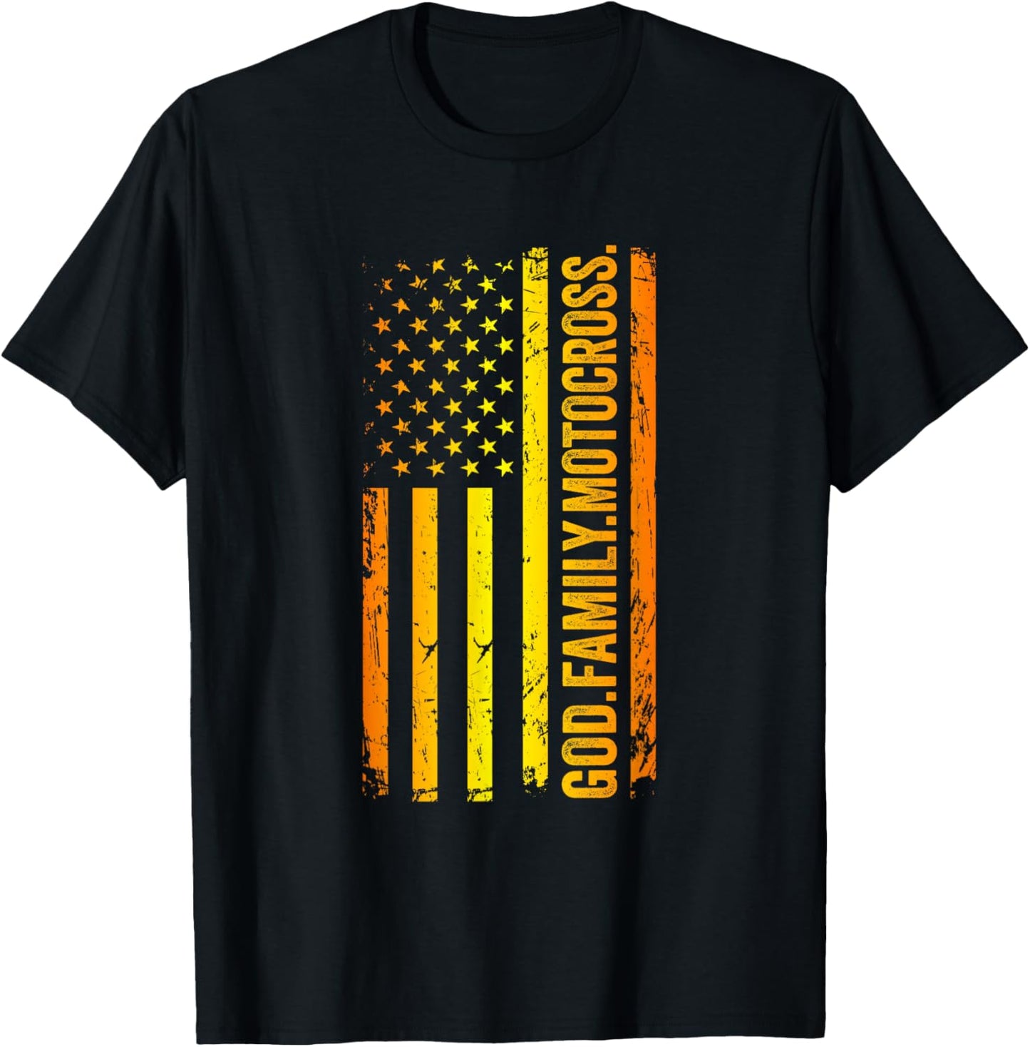 God Family Motocross US American Flag Father's Day Dad T-Shirt - T-Shirt | Black