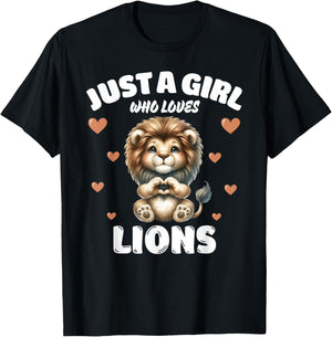 Just A Girl Who Loves Lions, Cute Lion Lovers T-Shirt - T-Shirt | Black