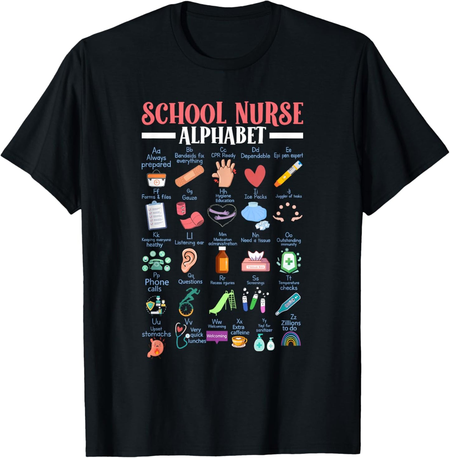 ABC School Nurse Alphabet Student Teacher Health Worker T-Shirt - T-Shirt | Black