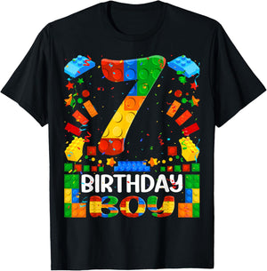 7 Year Old Building Blocks 7th Birthday Boy Brick Builder T-Shirt - T-Shirt | Black