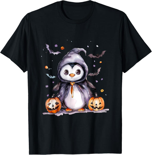 Cute Penguin Witchcraft Halloween Costume Pumpkin Lantern T-Shirt - T-Shirt | Black