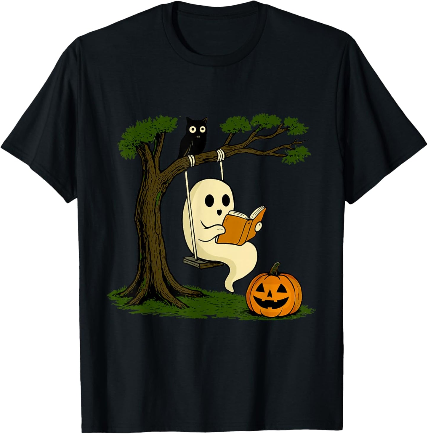 Vintage Ghost Swing Reading Book Swinging Halloween Costume T-Shirt - T-Shirt | Black