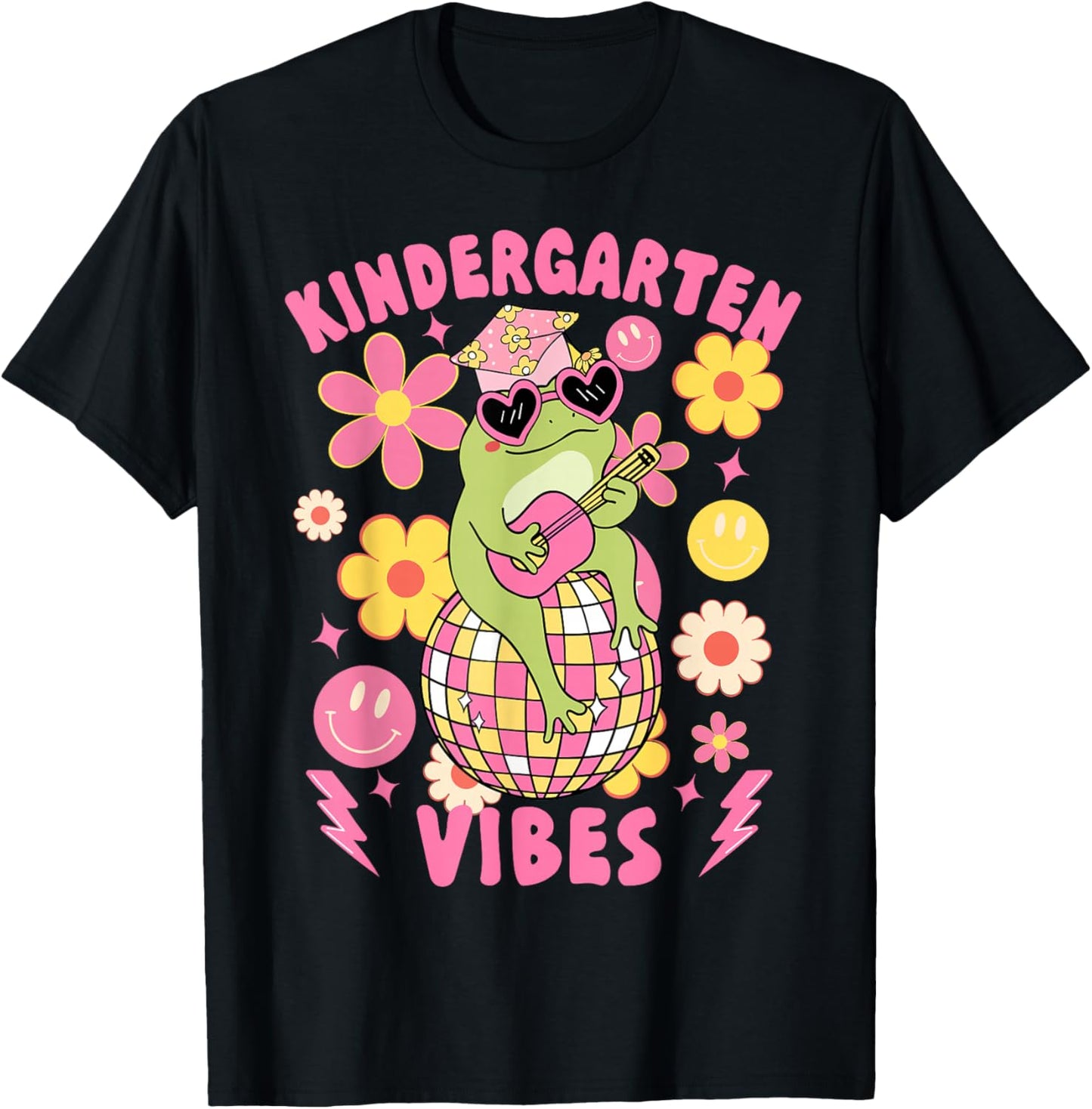 Kindergarten Vibes Groovy Kindergarten Back To School Frog T-Shirt - T-Shirt | Black