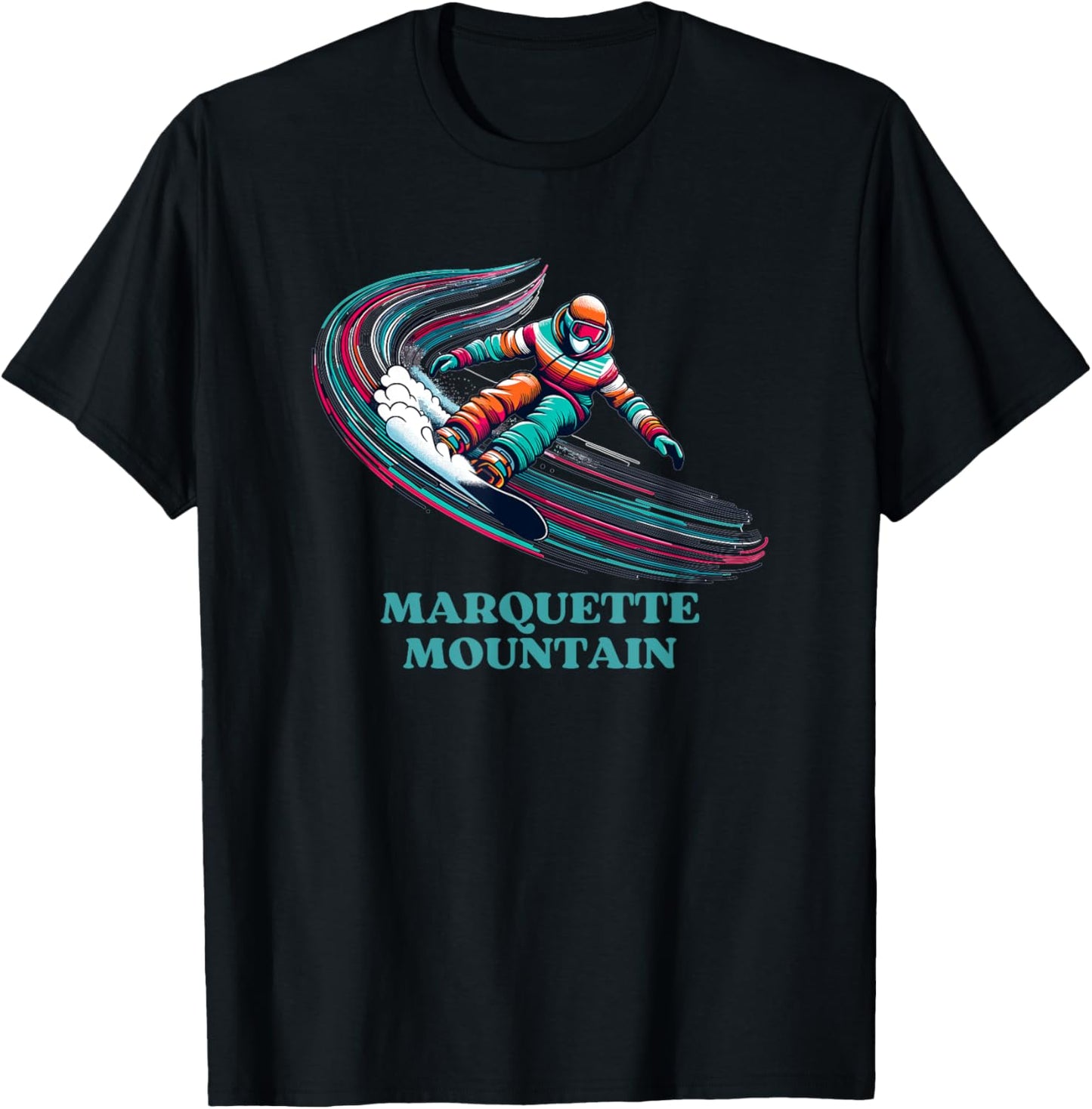 Marquette Mountain Michigan Snowboarding Snowboarder T-Shirt - T-Shirt | Black
