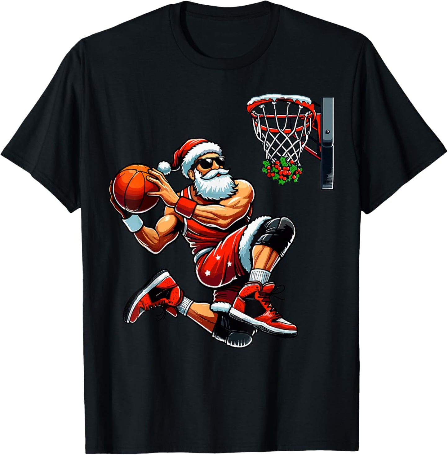 Santa Basketball Player Dunking Xmas Christmas Basketball T-Shirt - T-Shirt | Black