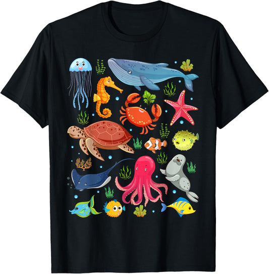 Ocean Life Sea Aesthetic Dolphin Beach 90s Vintage Graphic T-Shirt - T-Shirt | Black