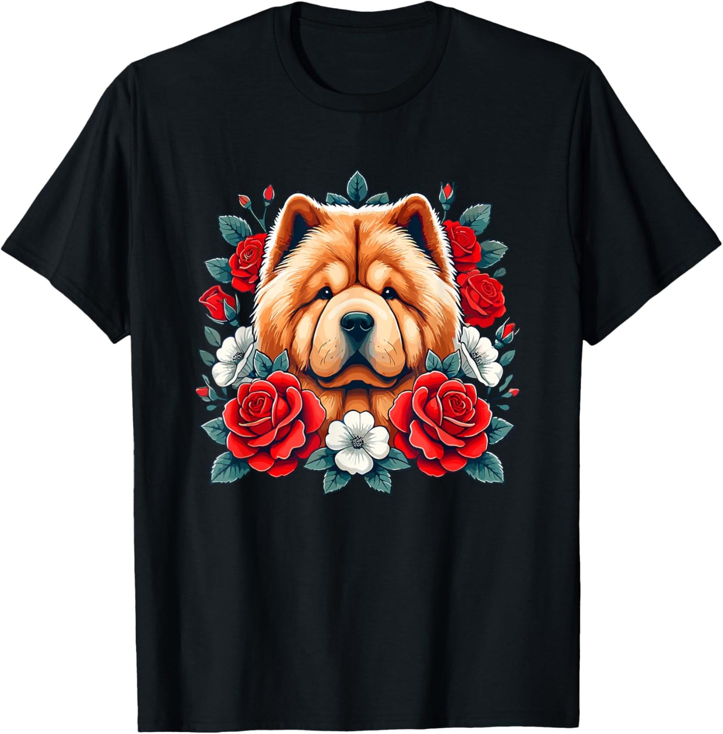 Roses Flowers Chow Chow T-Shirt - T-Shirt | Black
