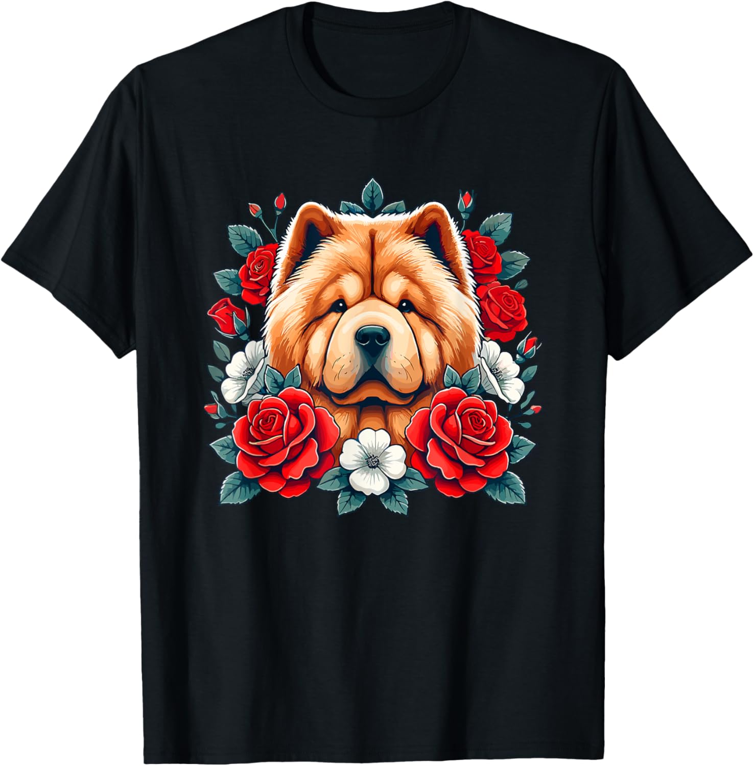 Roses Flowers Chow Chow T-Shirt - T-Shirt | Black