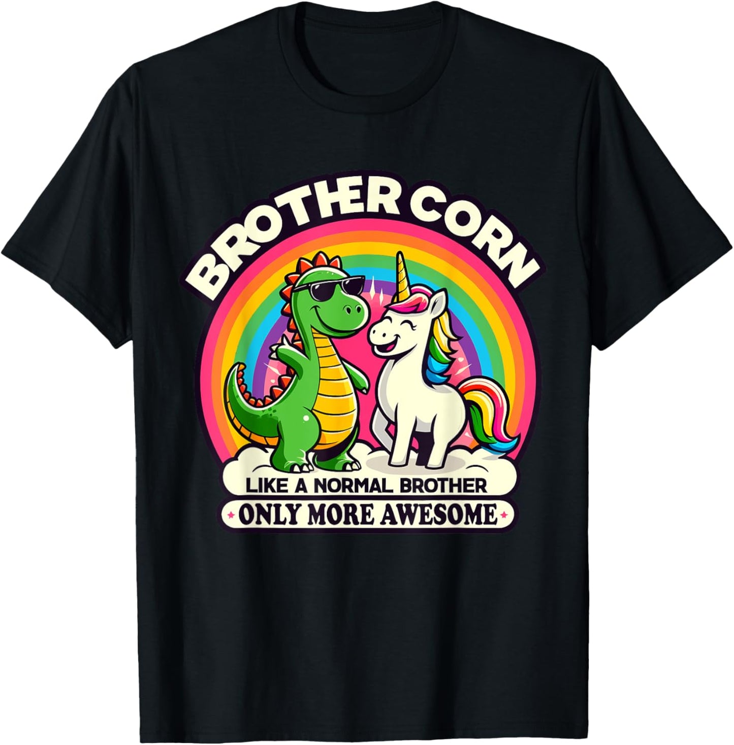 Brothercorn Funny Unicorn Riding T-Rex For Boys Kids Retro T-Shirt - T-Shirt | Black