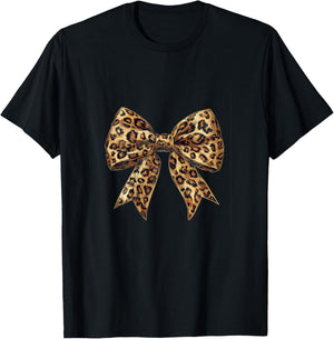 Coquette Bow Leopard Print Animal Print T-Shirt - T-Shirt | Black
