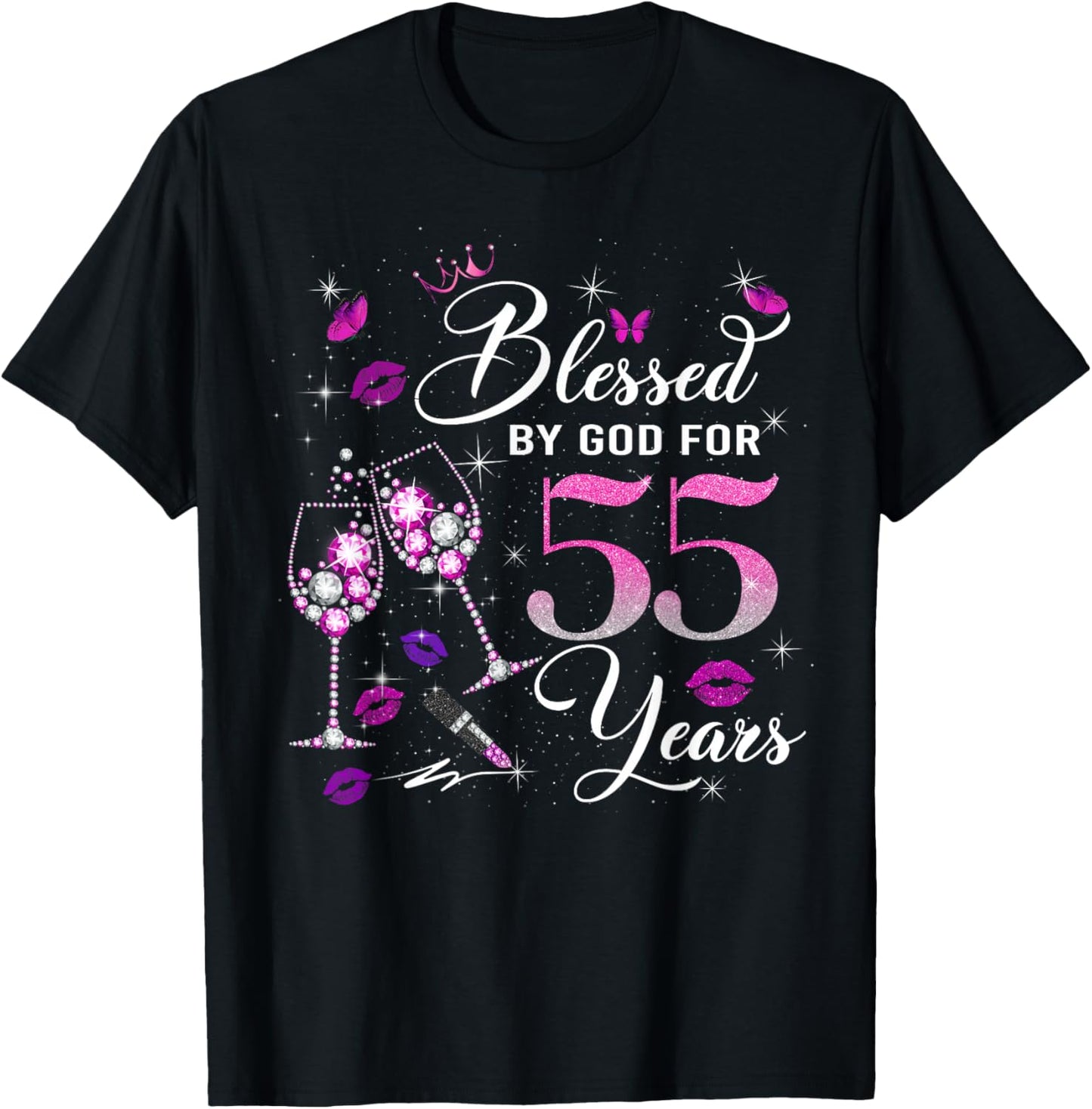 Blessed by God for 55 Years Old Women 55th Birthday Queen T-Shirt - T-Shirt | Black