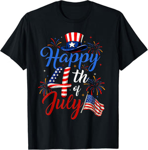 Happy 4th of July Shirt Men Women Patriotic American US Flag T-Shirt - T-Shirt | Black