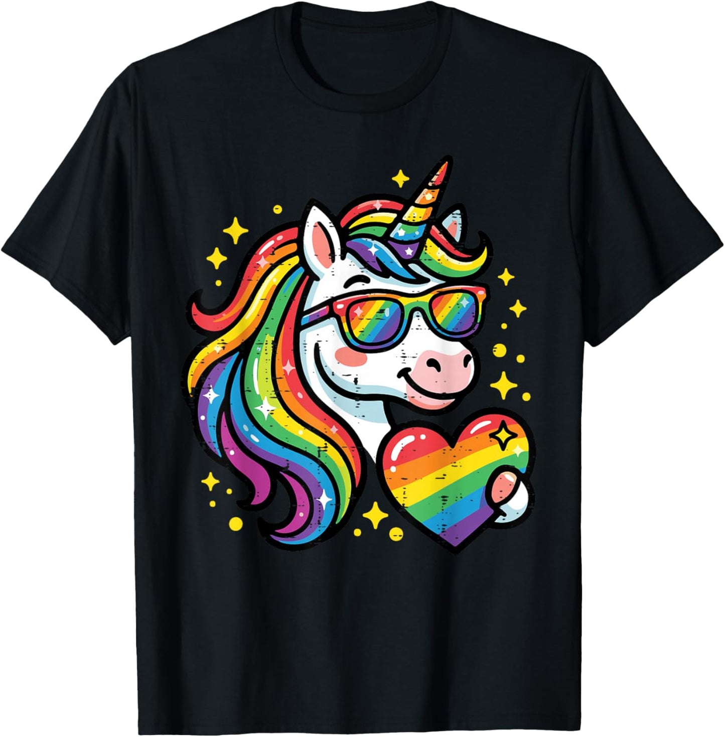 Rainbow Gay Unicorn Heart LGBTQ Pride Ally Girls Kids Women T-Shirt - T-Shirt | Black