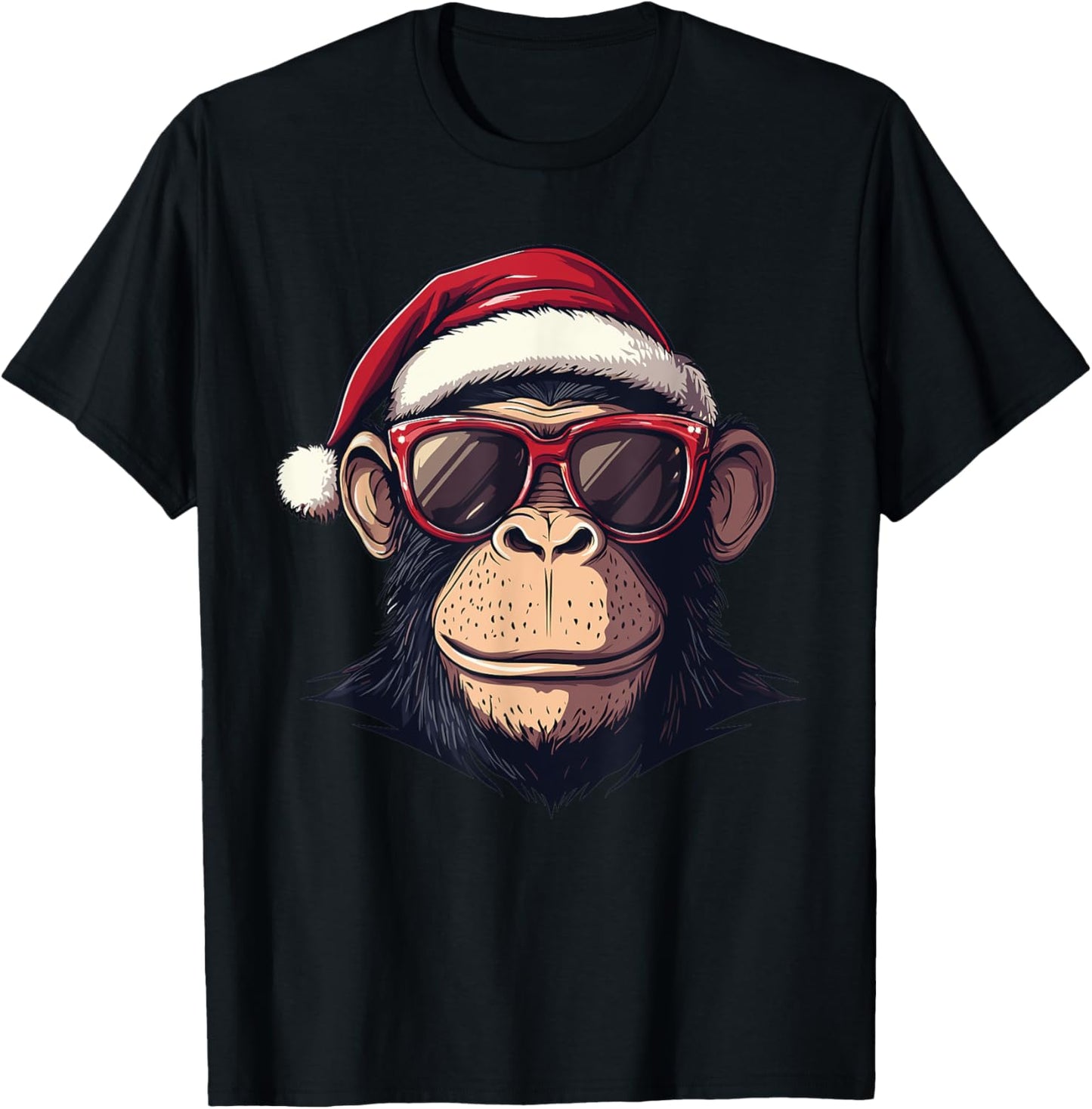 Monkey Santa Hat chimpanzee Monkey Lovers Christmas Pajama T-Shirt - T-Shirt | Black