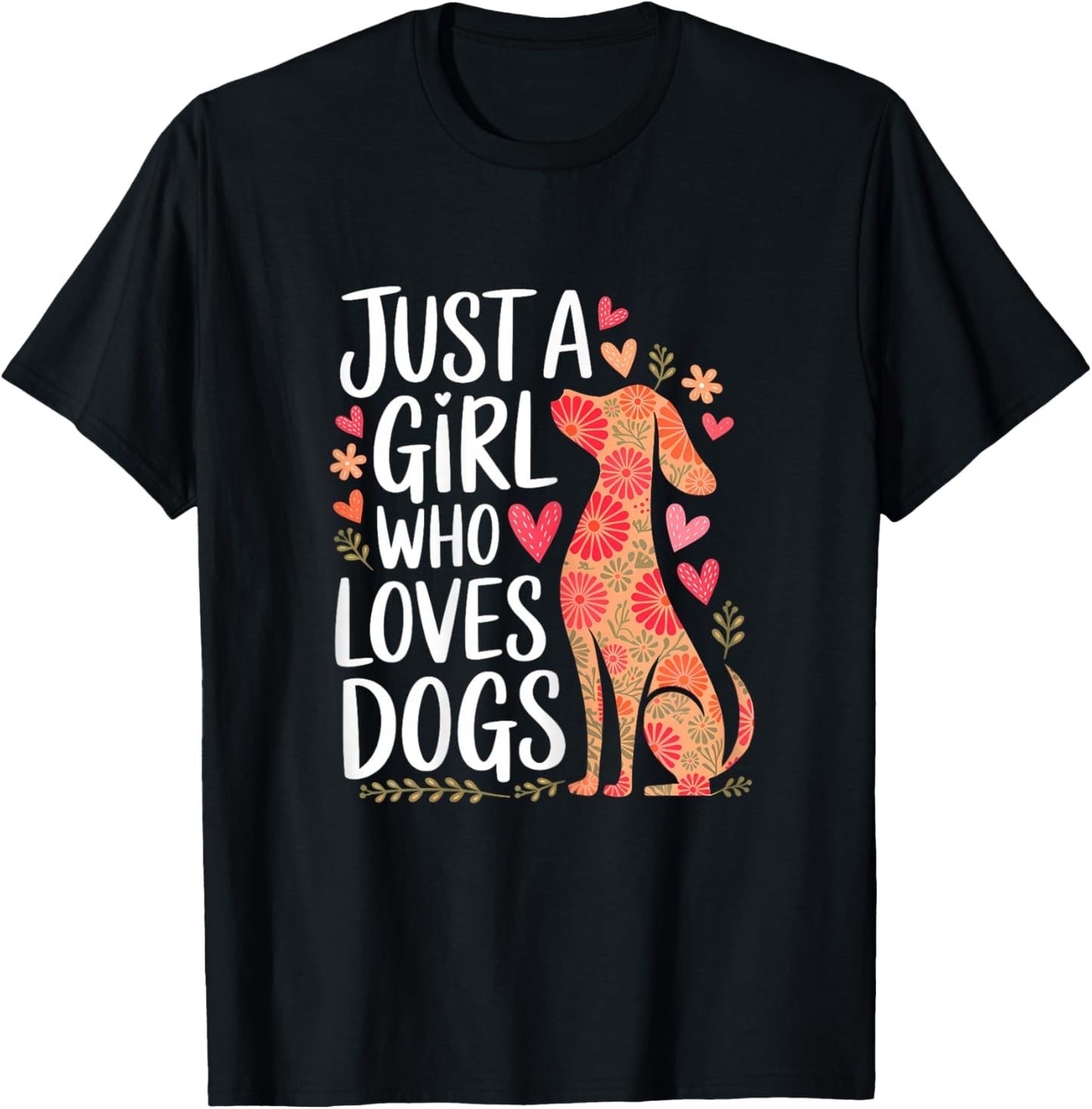 Floral Puppy Lover Just a Girl Who Loves Dogs For Kids T-Shirt - T-Shirt | Black