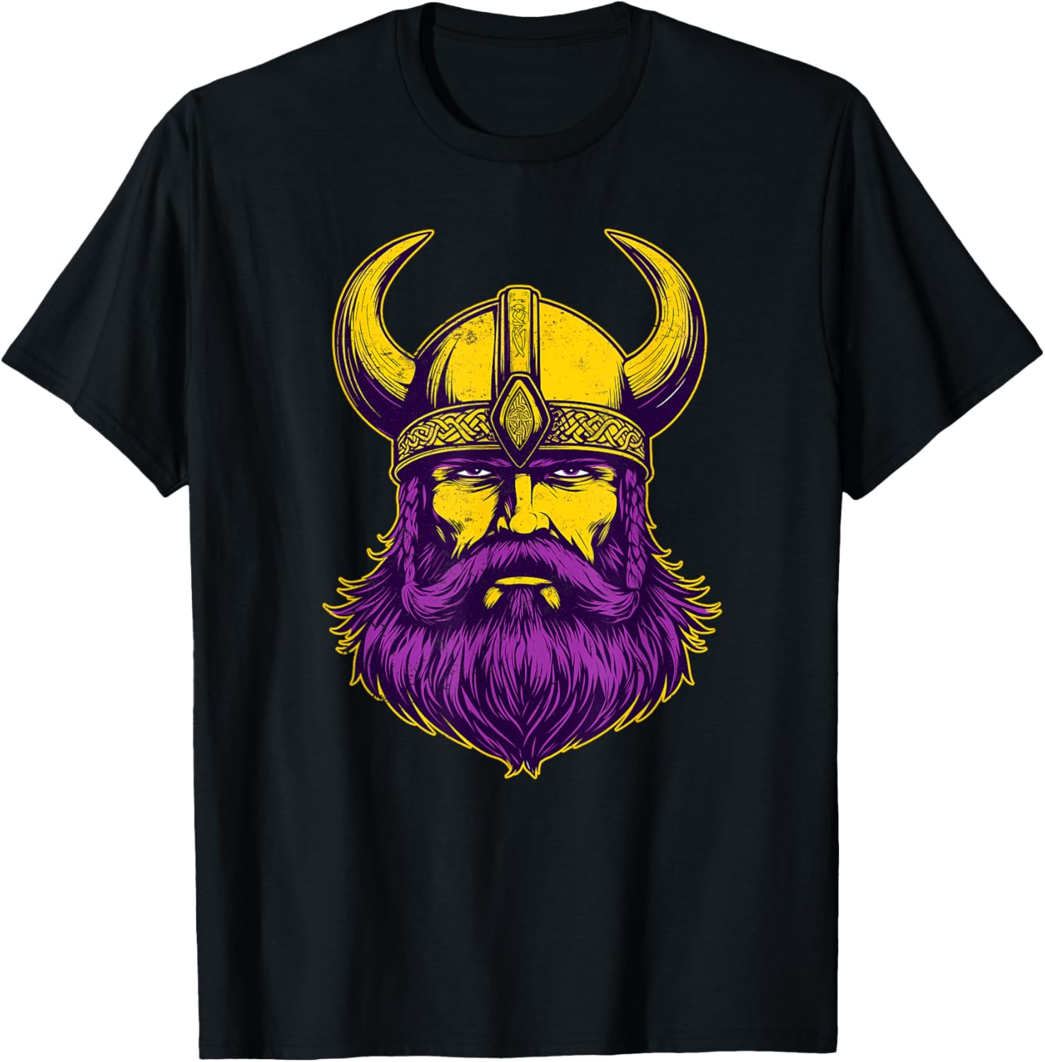 Viking Warrior Helmet Men Distressed Nordic Viking Purple T-Shirt - T-Shirt | Black